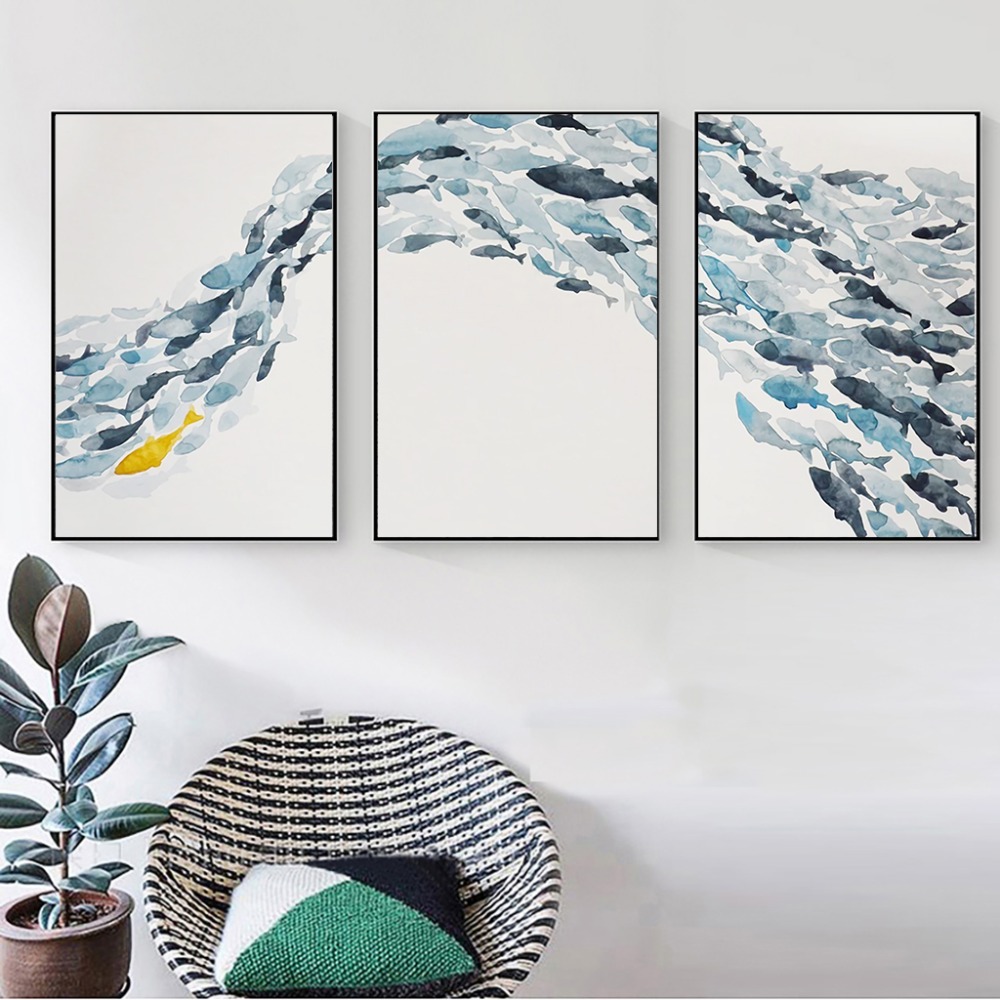   ʷ  ׷   μ  Ʈ μ ĵ ׸ Ž  ׸/Nordic Simple Abstract Fish Group Posters and Prints Wall Art Print Canvas Painting Decorative